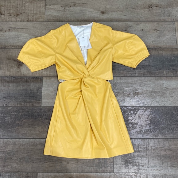 NWT A.L.C. yellow Alex cut out faux leather mini dress - Picture 2 of 5